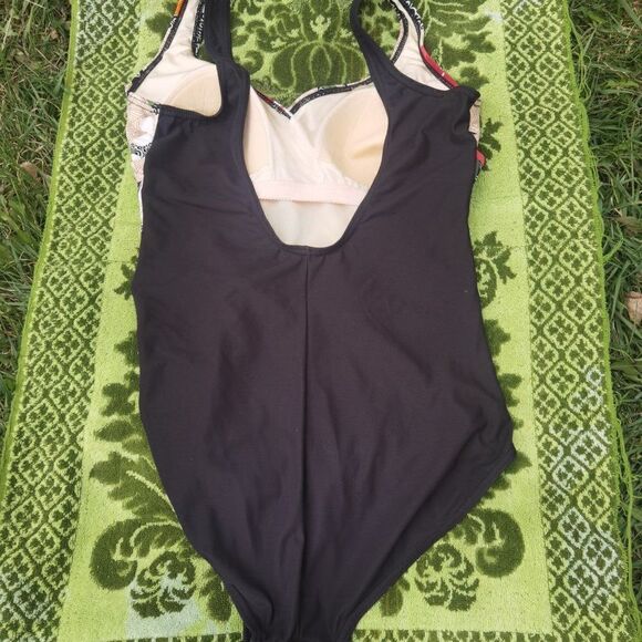 80s One Piece Tropical Swimsuit Floral Crossover Front With Plunge Low Back - Picture 5 of 8